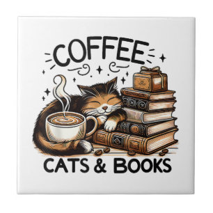 Carreau Drôle Cute Coffee Cats Livres Lover Idea Cadeau Fe