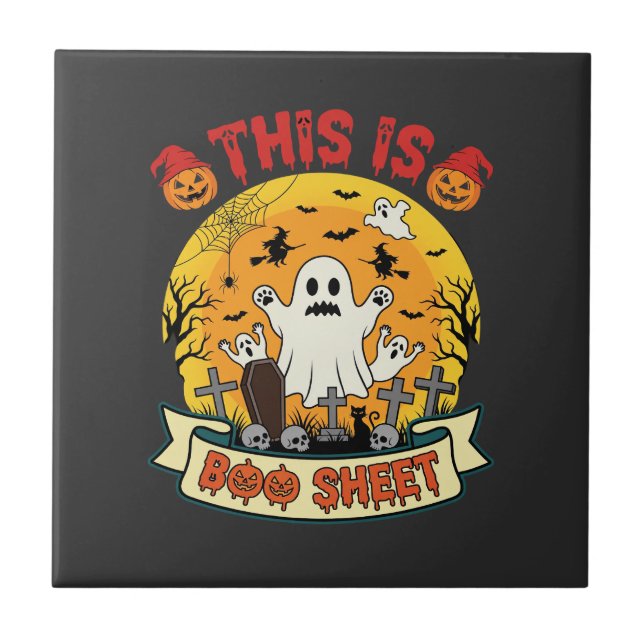 Carreau Drôle de Halloween Boo Sheet Fantôme Cimetière (Devant)