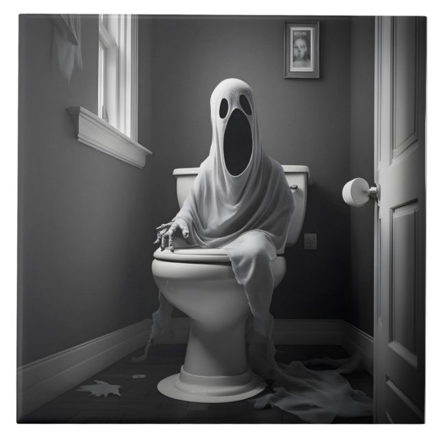 Carreau Drôle fantôme assis dans les toilettes (Devant)