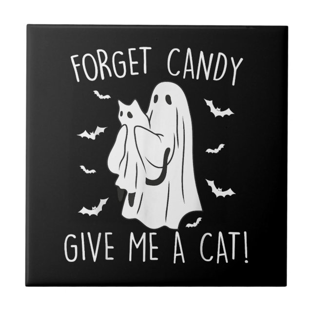 Carreau Drôle Halloween Cat Ghost Oublier Candy Donner Moi (Devant)