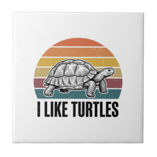 Carreau Drôle J'aime Les Tortues Vintage Gravure T-Shirt D