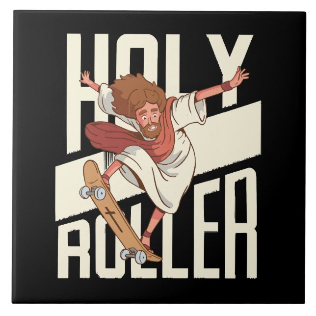 Carreau Drôle Jésus patin à roulettes Holy Roller (Devant)