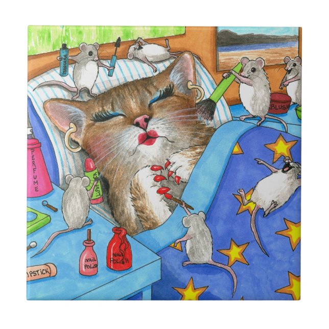 Carreau Drôle Maquillage de chat et de souris 508 (Devant)