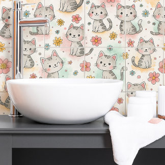 Carreau Drôle mignon chat pastel kawaii sans couture motif