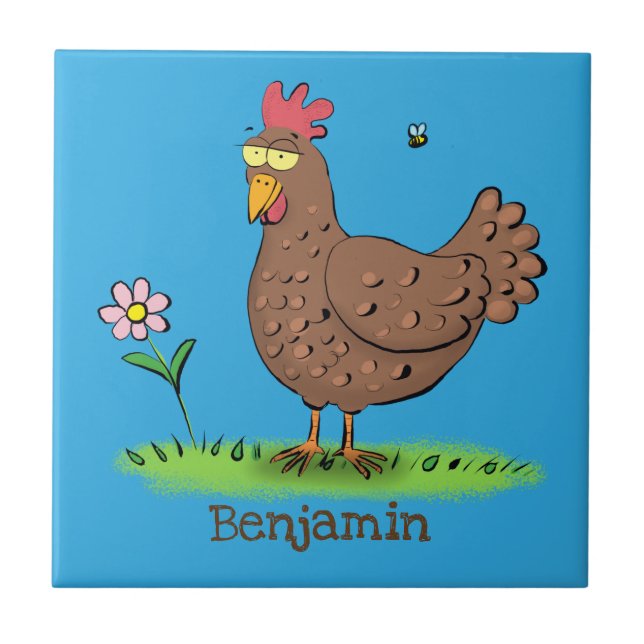 Carreau Drôle poulet rustique whimsical dessin animé (Devant)