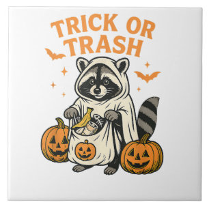 Carreau Drôle Raccoon Trick ou Trash Halloween