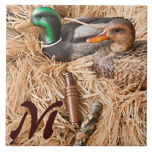 Carreau Duck Call Mallard Drat Hunt Monogram Display Tile (Devant)