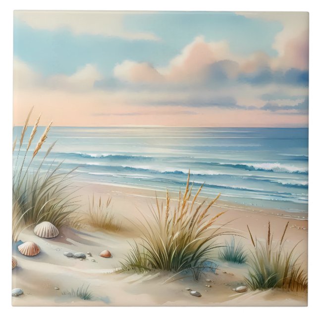 Carreau Dunes côtières pastel à l'aquarelle (Devant)