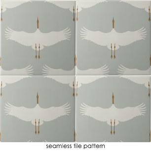 Carreau Dusty Blue Neutral Birds Grues Art Déco Motif