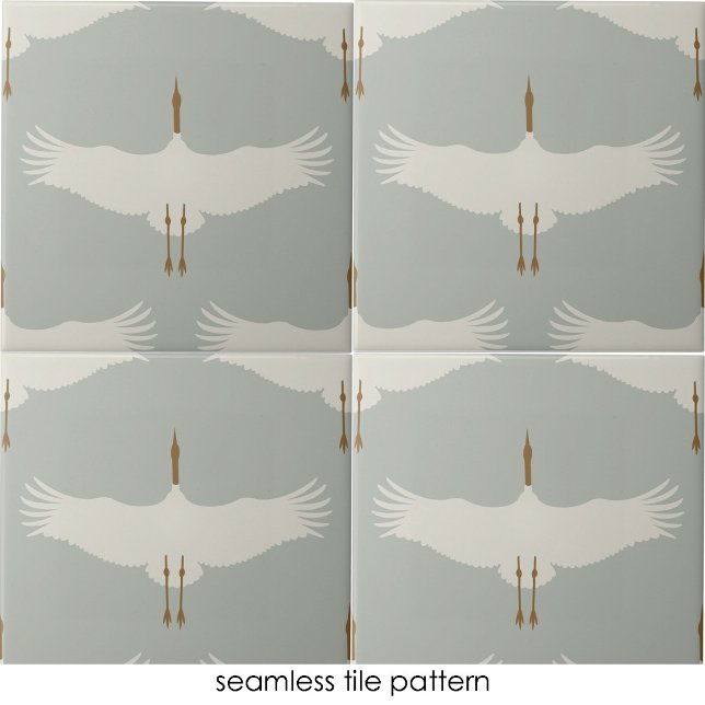 Carreau Dusty Blue Neutral Birds Grues Art Déco Motif (Dusty Blue Neutral Birds Cranes Art Deco Pattern Ceramic Tile)