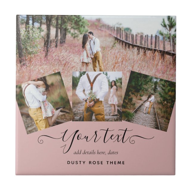 Carreau Dusty Rose rose Newlywets Mariage PHOTO Cadeau (Devant)