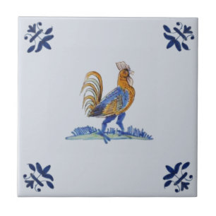 Carreau Dutch Delft Rooster vers 1650 Repro
