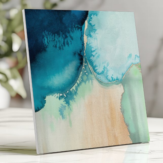 Carreau Eau de mer aquarelle bleue et sable  (Créateur téléchargé)