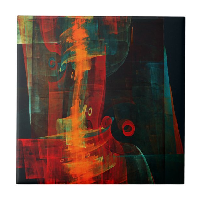 Carreau Eau Orange Rouge Bleu moderne Art Abstrait Motif (Devant)