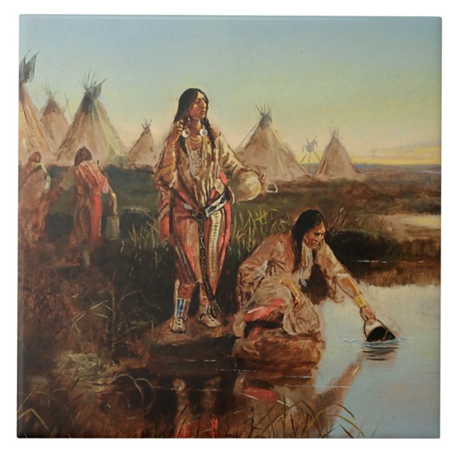 Carreau « Eau pour le camp » Art cowboy par Charles Russel (Devant)