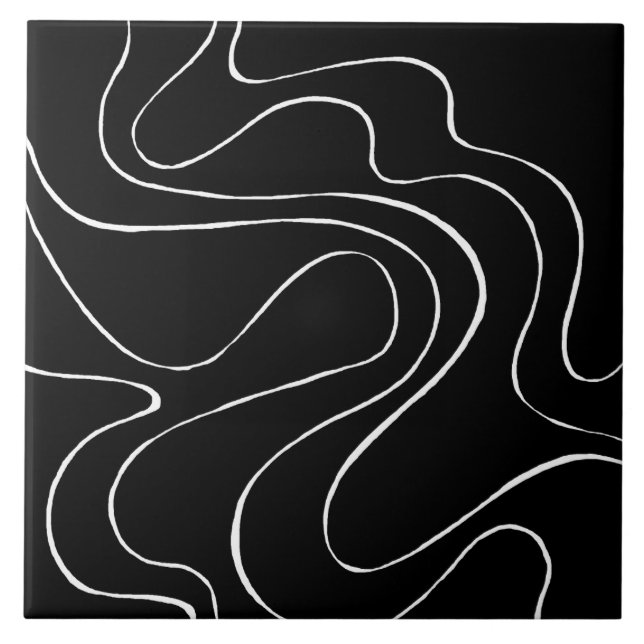 Carreau Ebb et flux 2 - Noir sur blanc (Devant)