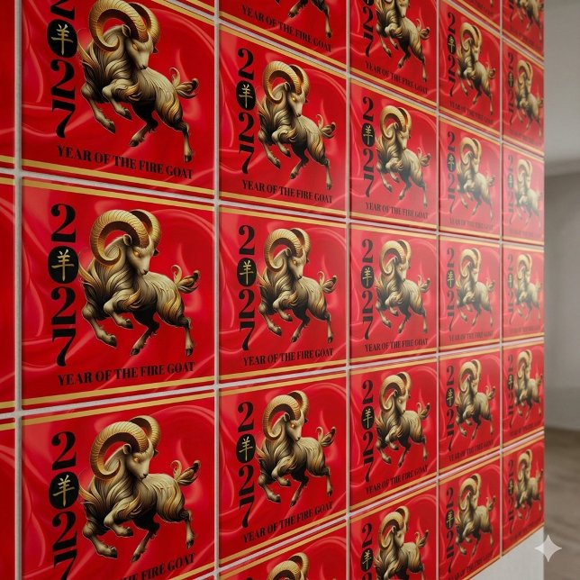 Carreau Éblouissant Rouge Or 2027 Année de la Chèvre de Fe (Stunning Red & Gold Chinese Year of the Fire Goat 2027 6"x6" Tiles Cover Photo)
