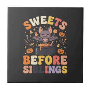 Carreau Échange de bonbons d'Halloween entre frères et sœu