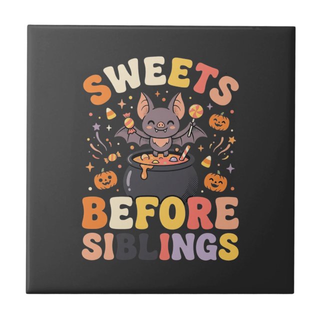 Carreau Échange de bonbons d'Halloween entre frères et sœu (Devant)