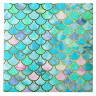 Carreau Échelles Mermaidscales d'aquarelle de sirène de