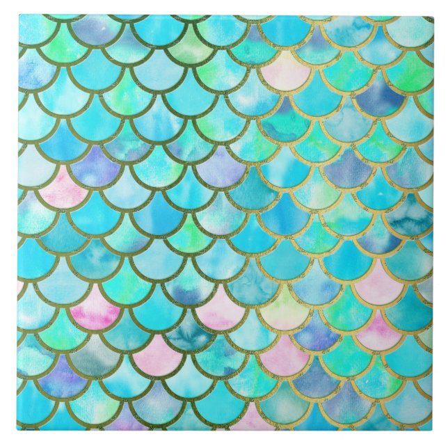Carreau Échelles Mermaidscales d'aquarelle de sirène de (Devant)