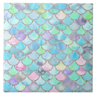 Carreau Échelles Mermaidscales d'aquarelle de sirène de