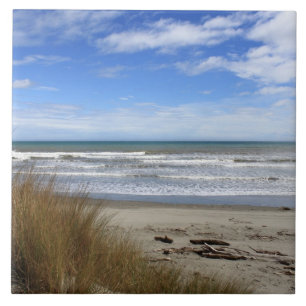 Carreau Échouez la scène, le sable, la mer et le ciel bl
