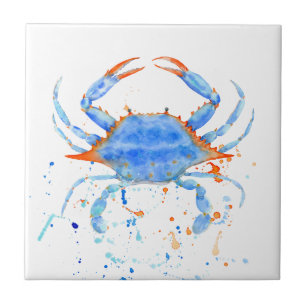 Carreau Éclaboussure de peinture de crabe bleu d'aquarelle