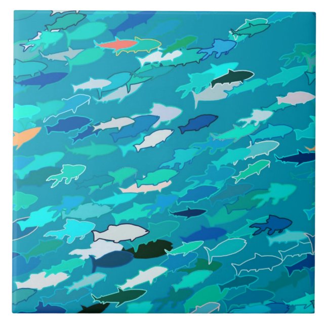 Carreau École de Poissons, Turquoise, Bleu et Aqua (Devant)