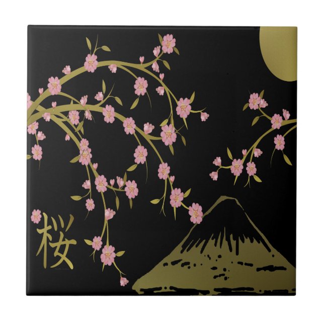 Carreau Écran Japonais Rose Sakura Or Noir (Devant)
