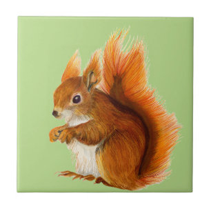 Carreau Écureuil rouge peint en aquarelle Art de la faune