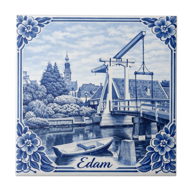 Carreau Edam Delft Blue style ceramic tile (Devant)