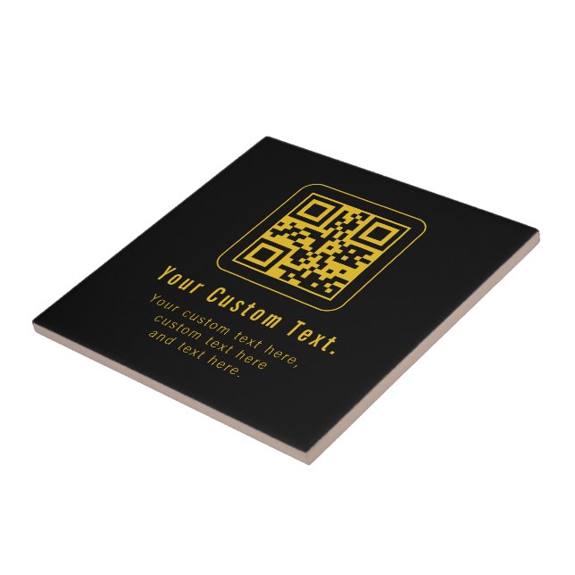 Carreau Editable QR Code & Text Template | Black & Gold (Côté)