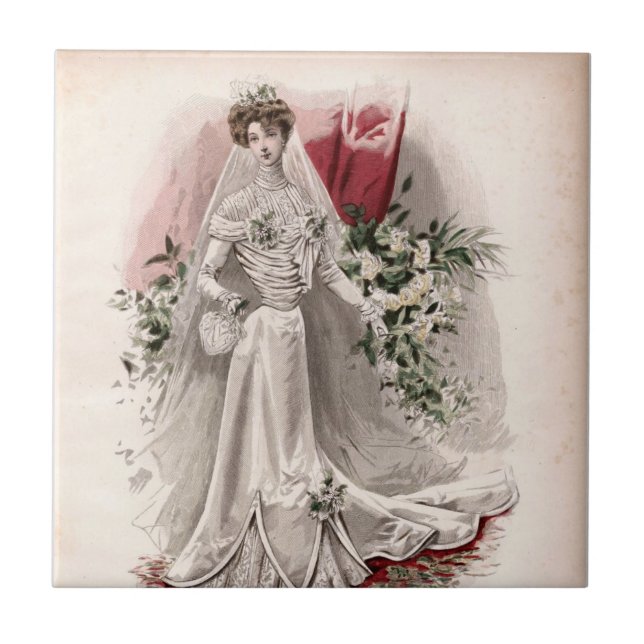 Carreau Edwardian Lady En Mariage Gown Vintage Mode (Devant)
