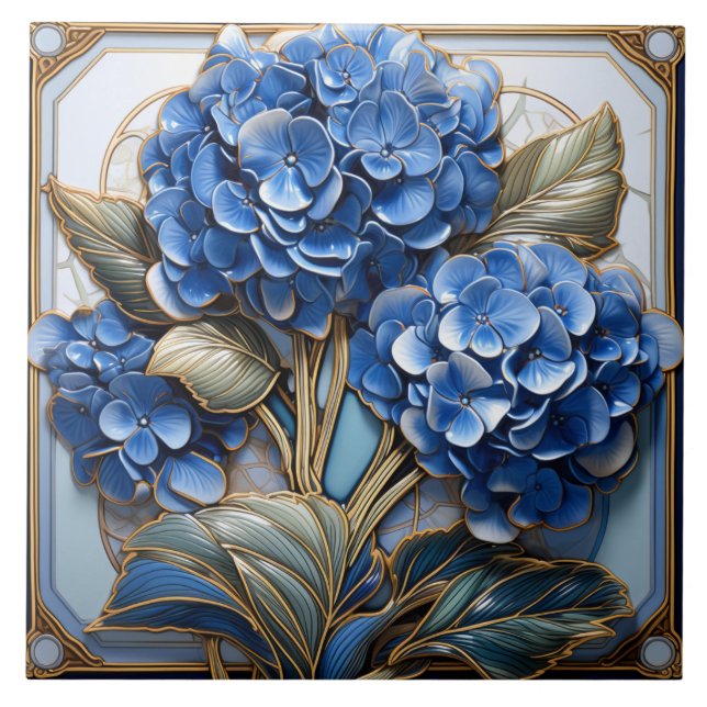 Carreau Effet 3D Blue Hydrangea Flower (Devant)