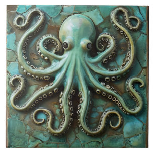 Carreau Effet 3D octopus marine vert aquatique