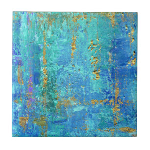Carreau effet Abstrait glam turquoise, bleu et or