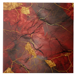 Carreau Effet Marbre Rouge avec Accents Dorés