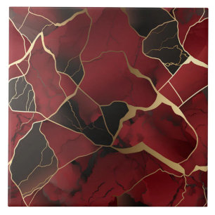 Carreau Effet Marbre Rouge et Noir Abstrait