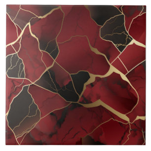 Carreau Effet Marbre Rouge et Noir Abstrait
