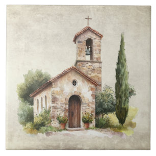 Carreau Église italienne rustique scène de Toscane