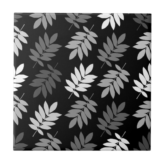 Carreau Elder Leaf Pattern Black White Grey (Devant)