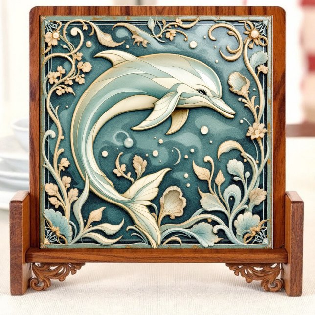 Carreau Élégance de la vague de corail gauche (Créateur téléchargé)