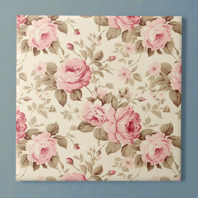 Carreau Élégance des roses à pétales roses (Créateur téléchargé)