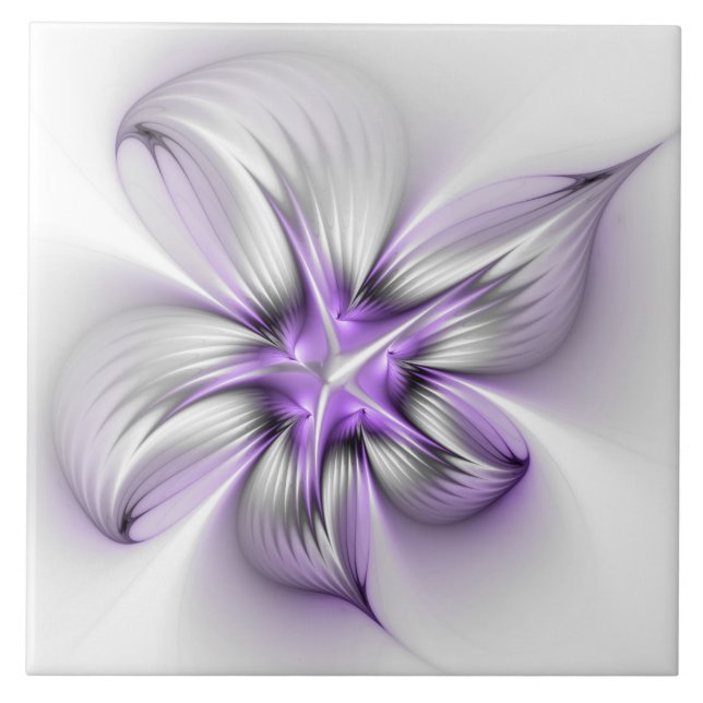 Carreau Élégance florale Art Abstrait Violet Fractal moder (Devant)