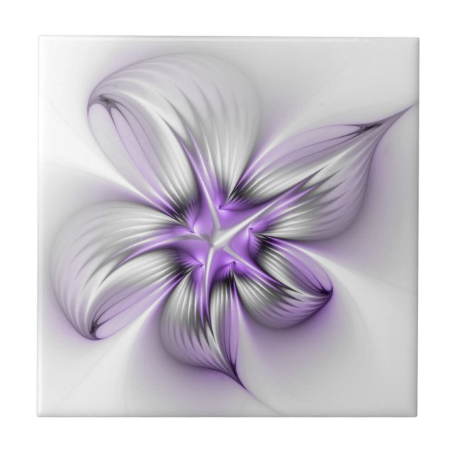 Carreau Élégance florale Art fractal violet abstrait moder (Devant)
