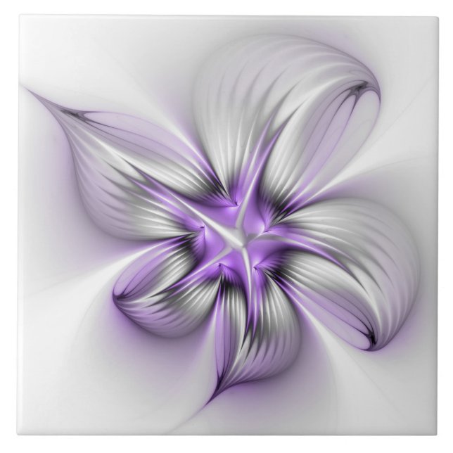 Carreau Élégance florale Art fractal violet abstrait moder (Devant)