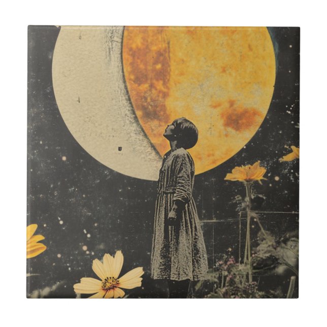 Carreau Élégance Lune - Femme avec Lune (Devant)