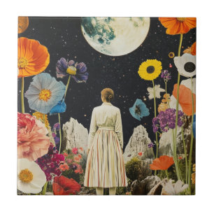 Carreau Élégance Lune - Vue arrière de la femme avec Lune