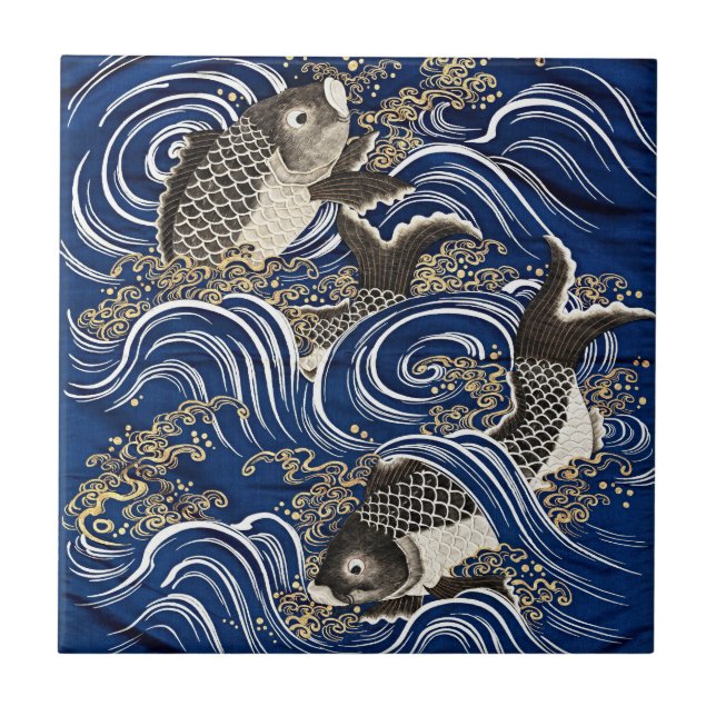 Carreau Élégance naturelle - Carpe japonaise Vintage dans  (Devant)